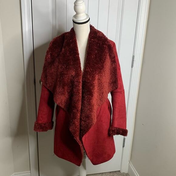 Vintage red Penny Lane faux leather shearling coat size medium women’s mob‎ wife - Picture 1 of 5